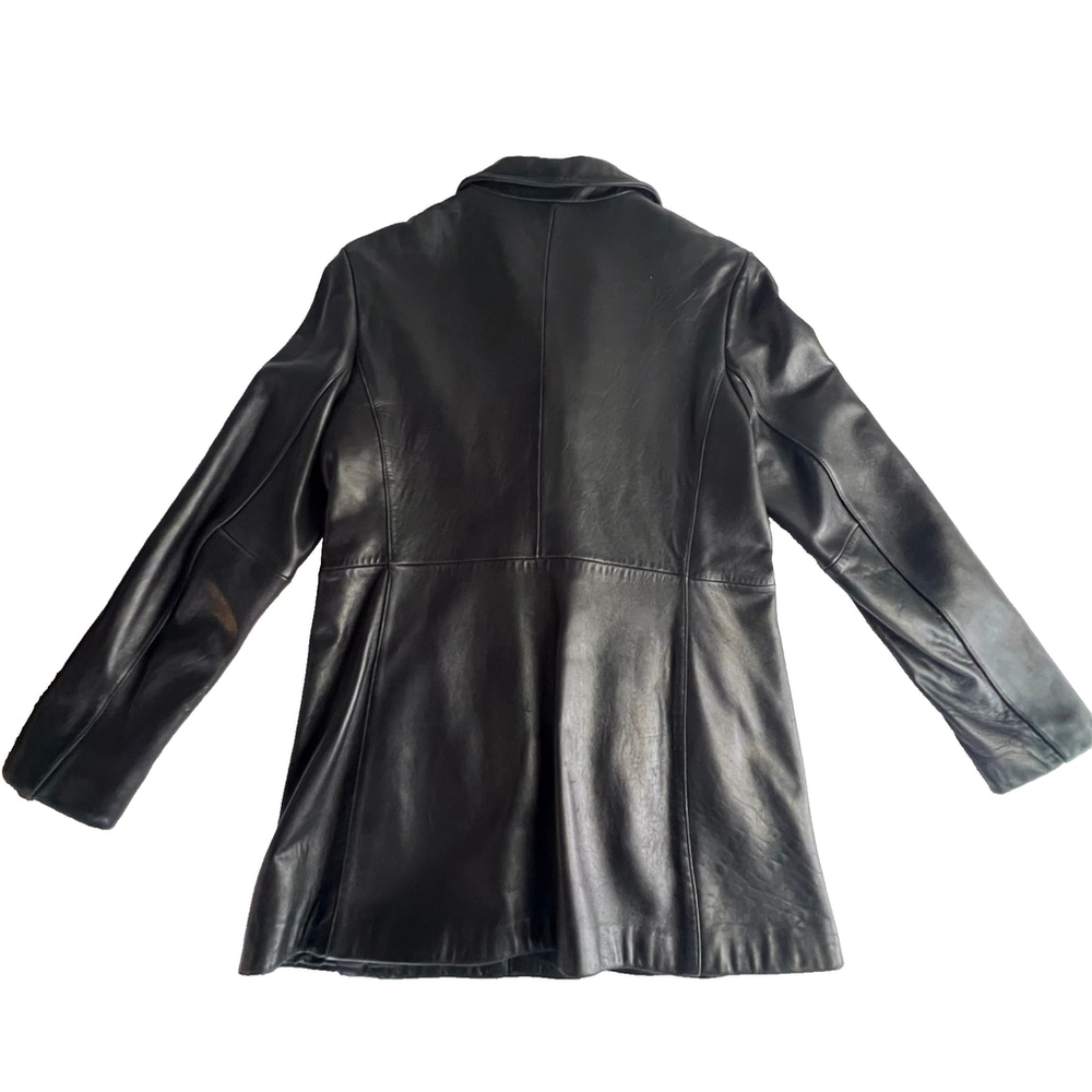 Marc New York Women L Black Genuine Leather Jacket Coat | Pockets, Lined 90s Lux - Picture 3 of 15